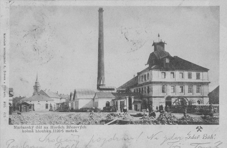 Marianský důl na Horách Březových, kolmá hloubka 1126,5 metrů, kolem roku 1900