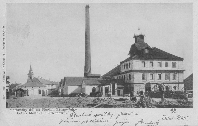 Marianský důl na Horách Březových, kolmá hloubka 1126,5 metrů, 1900